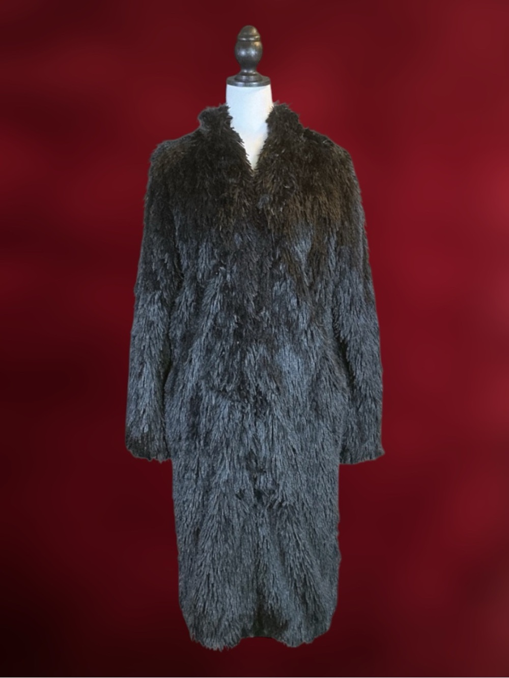 Angie Longline Coat Black Faux Fur Shaggy Cozy Statement Glam Mob Wife Goth M